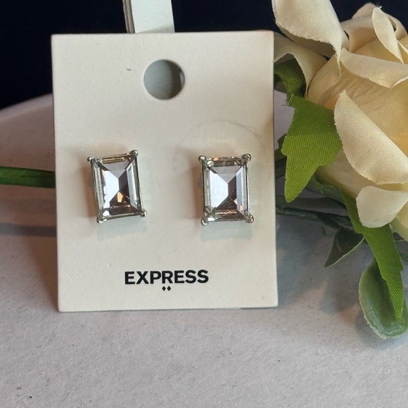 EXPRESS Silver Tone Emerald Cut Stud Earrings - Picture 3 of 6